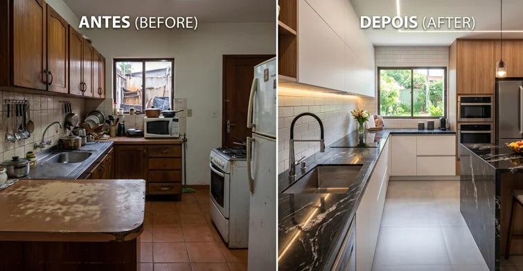 antes-depois-cozinha-guarapari Antes e depois de cozinha com bancada de granito em Guarapari